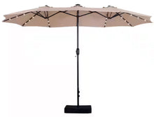 8-Piece Metal Patio Outdoor Dining Set with Slat Rectangle Table, 2 Elegant Swivel Chairs with Beige Cushions, and 15Ft LED Umbrella W/Base! (NEW - SCRATCHED FROM SHIPPING)