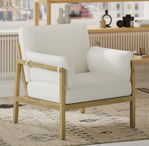 Beautiful Wrap Me Up Accent Chair with Removable Cushions by Drew, Cream! (NEW AND ASSEMBLED, MINOR CHIP FROM SHIPPING)