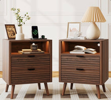 19.7" Nightstand With 2 Drawers & Open Shelf, Bedside Table With LED Lights & Outlets, End Table For Bedroom Or Living Room, Set of 2! (NEW & ASSEMBLED)