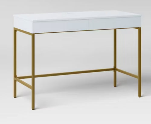 Loring Wood Writing Desk with Drawers and Charging Station, White! (NEW IN BOX)