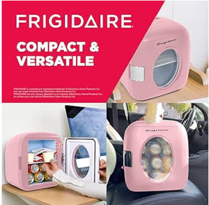 FRIGIDAIRE EFMIS462 Retro 12-Can Mini Personal Fridge Portable Cooler for Car, Office, Bedroom, Dorm Room, or Cabin, 11.22"D x 12.6"W x 12.6"H, Pink- new