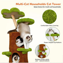 58.3'' H Solid Wood Cat Tree / Multi Cat Condo Warm Soft Furry Cat Climbing Shelf Fluffy Perch Cat Bed- new in box - assembly required