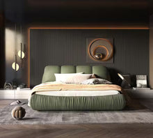 High End Green Wood Frame Queen Upholstered Platform Bed with Oversize Headboard, Thickened Slats, Pleating Bed Body! (NEW IN BOX’S)