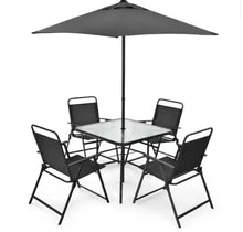 Room Essentials 6-Piece Metal Outdoor Dining Set and Umbrella, Black! (NEW IN BOX)