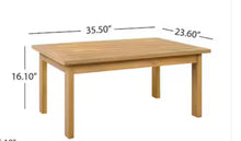 Dunham Outdoor 2 Piece Natural Finish Solid Wood Patio Conversation Set with Beige Cushions, Coffee Table, Slat Design- new and assembled