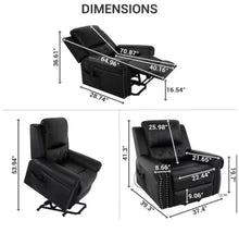 Black Studded Air Leather Power Lift Reclining Chair with Massage, Recliner Chair with Remote and Footrest! (NEW)