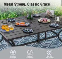 8-Piece Metal Patio Outdoor Dining Set with Slat Rectangle Table, 2 Elegant Swivel Chairs with Beige Cushions, and 15Ft LED Umbrella W/Base! (NEW - SCRATCHED FROM SHIPPING)