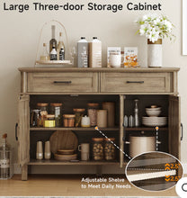 Wood Buffet Cabinet, Sideboard Cabinet, Storage Cabinet with 2 Drawers and 3 Doors, Adjustable Shelves, Washed Gray! (NEW IN BOX)