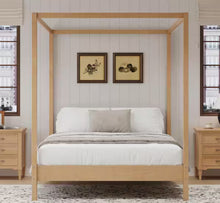 Natural (Light Brown) Solid Wood Frame King Size Canopy Bed with Premium Sturdy Construction, No Box Spring Needed! (NEW IN BOX!)