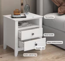 White Wooden Nightstand, Sidetable, End Table with 2 Drawers and Open Shelf, 19.7 L x 15.7 in. W x 21.7 in. H!! NEW IN BOX!!