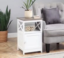 Oxford 16 in. Driftwood/White Standard Height Square Wood Top End Table with Storage Cabinet and Shelf, Set of 2! (NEW IN TWO BOX’S!)