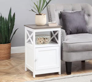 Oxford 16 in. Driftwood/White Standard Height Square Wood Top End Table with Storage Cabinet and Shelf, Set of 2! (NEW IN TWO BOX’S!)