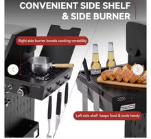 6 Burner Propane Gas Grill with Side Burner, Glass Viewing Window, Stainless Steel Cabinet Doors, Silver & Black- new in box
