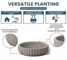Large Light Gray Round Concrete Planter with Pleated Design and Drainage Hole (21 in. L x 21 in. W x 8.5 in. H) - WE DO NOT SHIP!!