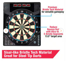 BristleSmart Dartboard with Cabinet - Accepts steel tip darts with electronic scoring and 294 games- NEW IN BOX