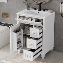 LOVMOR Freestanding White 24.4-in Single Sink Bathroom Vanity with White Ceramic Top Assembly Required 3 Drawers Adjustable Shelf - WE DO NOT SHIP!!