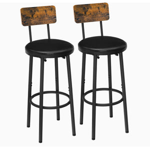 HOOBRO Bar Stools with Backrest, Set of 2 Bar Chairs, Counter Stools with PU Upholstery, Breakfast Stools with Footrest, for Kitchen, Living Room, Bar, Rustic Brown and Black BF31BY01**New in box**