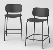 Set of 2 24" Molded Plastic with Metal Base Counter Height Barstool with Footrest Black - Room Essentials! (NEW IN BOX)