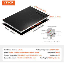Vevor Electric Cooktop 30 in. 4 Burners Built-in Electric Stove Top 7200W Ceramic Top Radiant Cooktop with Glass Panel,Black!! NEW IN BOX!!