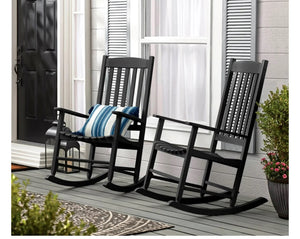 Mainstays Outdoor Wood Porch Rocking Chair, Black Color, Weather Resistant Finish- new in box - assembly required