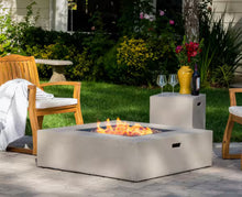 Noble House Zachary 40 in. x 12.5 in. Square MGO Propane Outdoor Patio Fire Pit in Light Grey with Tank Holder! (NEW IN BOX)