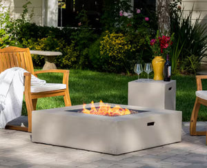 Noble House Zachary 40 in. x 12.5 in. Square MGO Propane Outdoor Patio Fire Pit in Light Grey with Tank Holder! (NEW IN BOX)