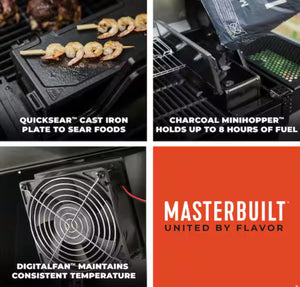 Masterbuilt AutoIgnite Series 545 Digital Charcoal Grill and Smoker in Black!! BRAND NEW(HANDLE BROKE OFF DURING SHIPPING)!!