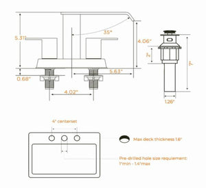 Androme 4 in. Centerset Double Handle Low Arc Bathroom Faucet with Pop-up Drain Included in Brushed Nickel!! NEW IN BOX!!