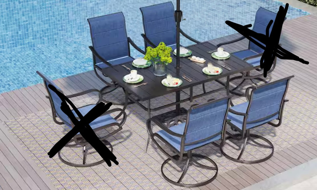 Black 5-Piece Metal Patio Outdoor Dining Set with Rectangle Table, Padded Textilene Swivel Chairs! (BRAND NEW IN 3 BOX’S! - 5PC SET ONLY - 4CHAIRS - 1TABLE)