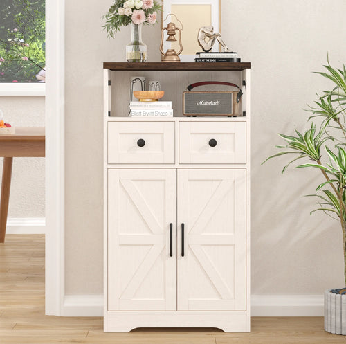 Farmhouse Storage Cabinet with Doors and Drawers, Freestanding Kitchen Pantry Cabinet Sideboard, White!! NEW IN BOX!!