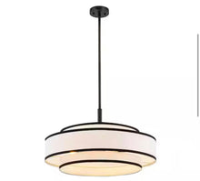 24 in. 5-Light Black Double Shaded Drum Chandelier with White Fabric Shade! (NEW IN BOX)