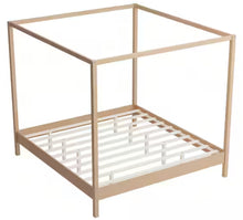 Natural (Light Brown) Solid Wood Frame King Size Canopy Bed with Premium Sturdy Construction, No Box Spring Needed! (NEW IN BOX!)