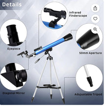 Tuword Telescope, 50mm Refractor with Finderscope and Mobile Phone Adapter, for Adults and Kids- new in box