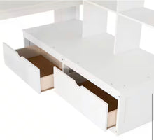 White Full Size Loft Bed with Storage Staircase, Desk, Shelves and 2 Drawers! (BRAND NEW - 3 BOXES!)