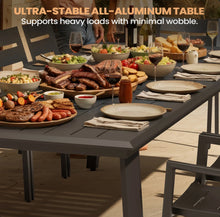 Rectangular Aluminum Outdoor Dining Table with Umbrella Hole, 116.5'' in. W X 41.7'' in. D, Black - WE DO NOT SHIP!!