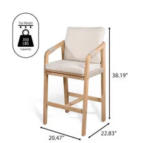 Porto Modern Coastal Tub Roped Acacia Wood Outdoor Bar Stool and Armrests, Beige/Light Teak with Cushions (Set of 2)- new in box