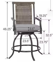 Set of 4 Metal Bar Height Outdoor Dining Rattan Bistro Chairs with Gray Cushions! (NEW IN BOXES - CHAIRS ONLY)