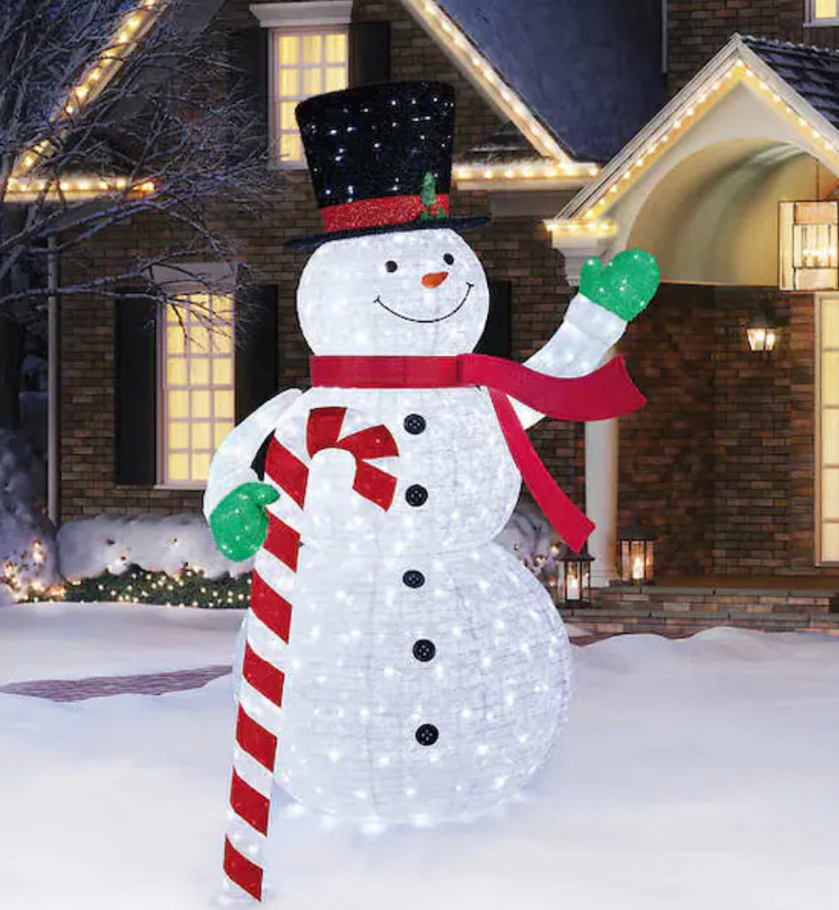 9’ Pop-Up Snowman With Candy Cane And Lights!