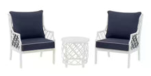 Shelbourne 3-Piece Aluminum Patio Conversation Set with CushionGuard Plus Midnight Blue Cushions! (NEW - ASSEMBLED IN BOX)