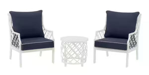 Shelbourne 3-Piece Aluminum Patio Conversation Set with CushionGuard Plus Midnight Blue Cushions! (NEW - ASSEMBLED IN BOX)