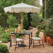 6.5’ Round Striped Scalloped Fringe Edge Outdoor Patio Market Umbrella Cream - Threshold!! BRAND NEW(CARRY BAG RIPPED BUT UMBRELLA IS PERFECT)!!