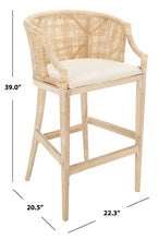SAFAVIEH Brando Round Rattan Back Seat Bar Stool, Natural White Wash!! BRAND NEW!!