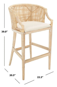 SAFAVIEH Brando Round Rattan Back Seat Bar Stool, Natural White Wash!! BRAND NEW!!