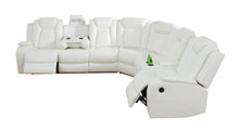 3-Pieces 210" Breathing Leather Power Reclining Theater Sectional with Wireless Chargers and LED Lighting- new - cream color