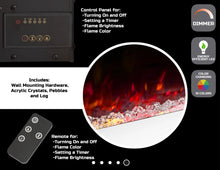36-Inch Wall Mounted Electric Fireplace - Color LED Flame and 3 Media Backgrounds with Adjustable Brightness and Remote