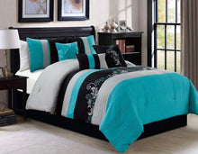 Chezmoi Collection Napa 7-Piece Luxury Leaves Scroll Embroidery Bedding Comforter Set (Queen - Teal/Blue) - NEW - (OPEN BOX)