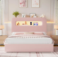 Wrought Studios Upholstered Bed Frame, Storage Bed with LED and Charging Station, Queen - WE DO NOT SHIP!!