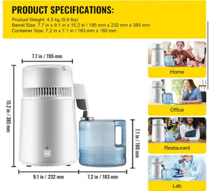 Skyhalo Pure Water Distiller 750W Fully Upgraded with Handle 1.1 Gal. /4L BPA Free Container Perfect for Home Use White! (NEW IN BOX)