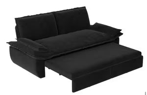 3-in-1 Convertible Black 73.2 in. Soft Velvet Queen Size Sofa Bed with 2-Soft Pillows! (NEW & ASSEMBLED)
