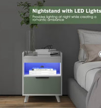 Tangkula 2PCS Nightstand Modern Beside End Table w/ LED Lights Open Compartment & Drawer! (NEW IN BOX)